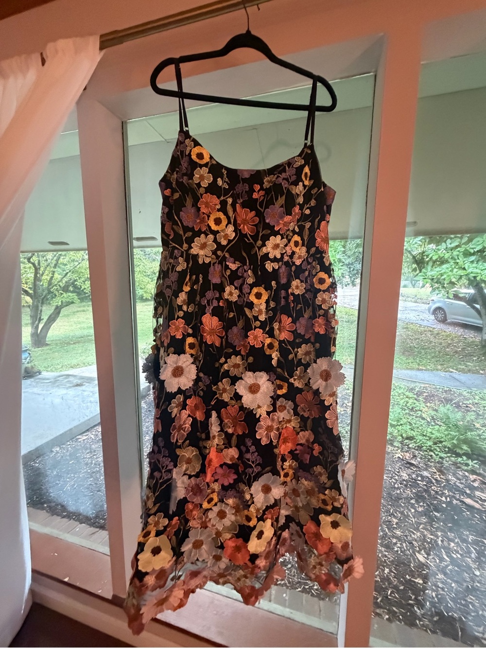 Azazie Black Floral Embroidered Dress